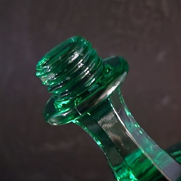 Vintage Farber Krome Kraft Green Glass Compote / Candle Holder Screw on Base - Picture 10 of 11